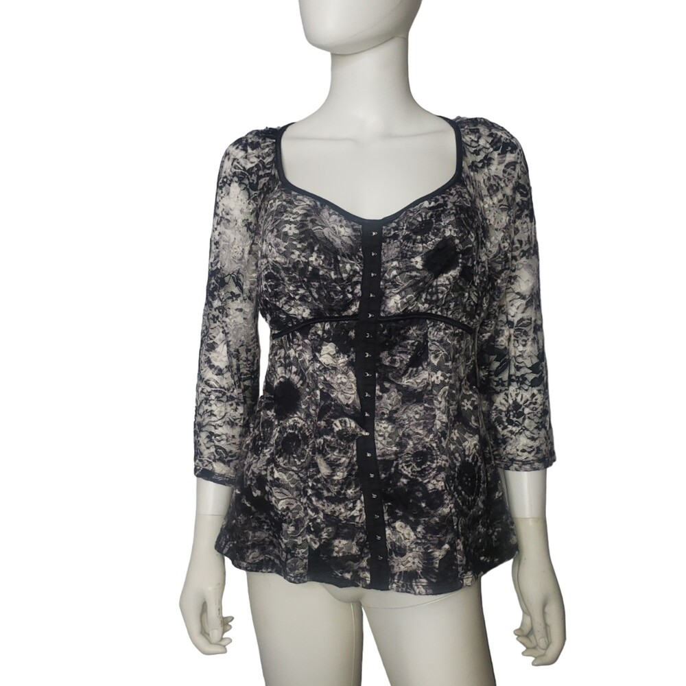 AB STUDIO Black Gray Floral Lace Top Size XL